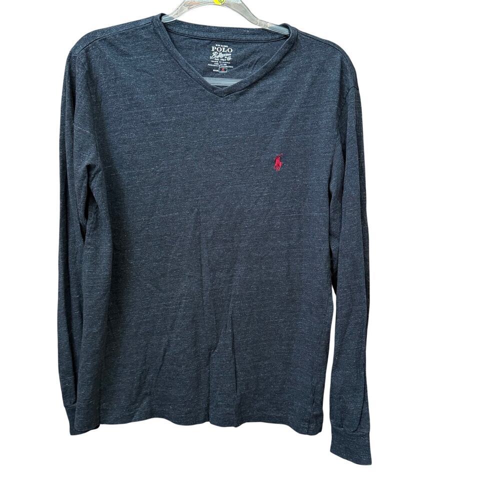 Polo Ralph Lauren Long Sleeve Heathered Black Soft Tee Red Pony Logo Preppy
